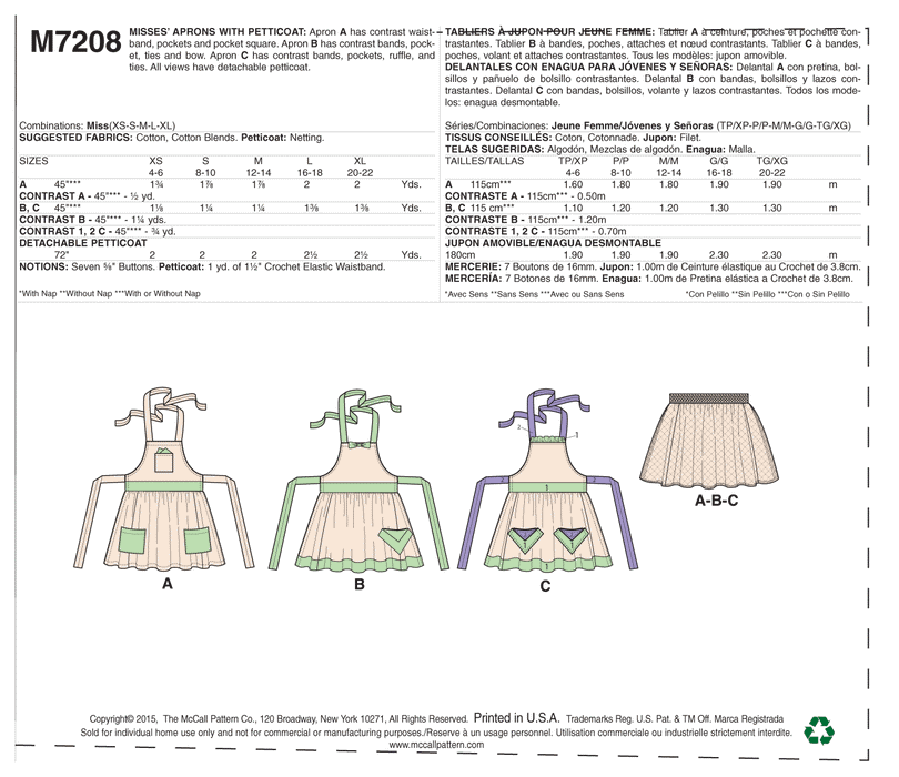 M7208 Misses' Aprons and Petticoat from Jaycotts Sewing Supplies