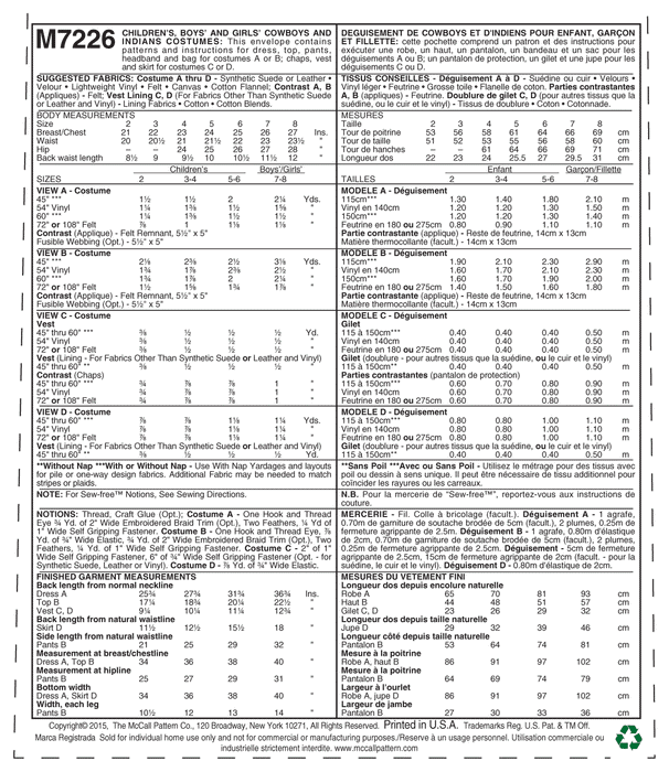 M7226 Children's, Boys' and Girls' Cowboys Costumes Pattern from Jaycotts Sewing Supplies