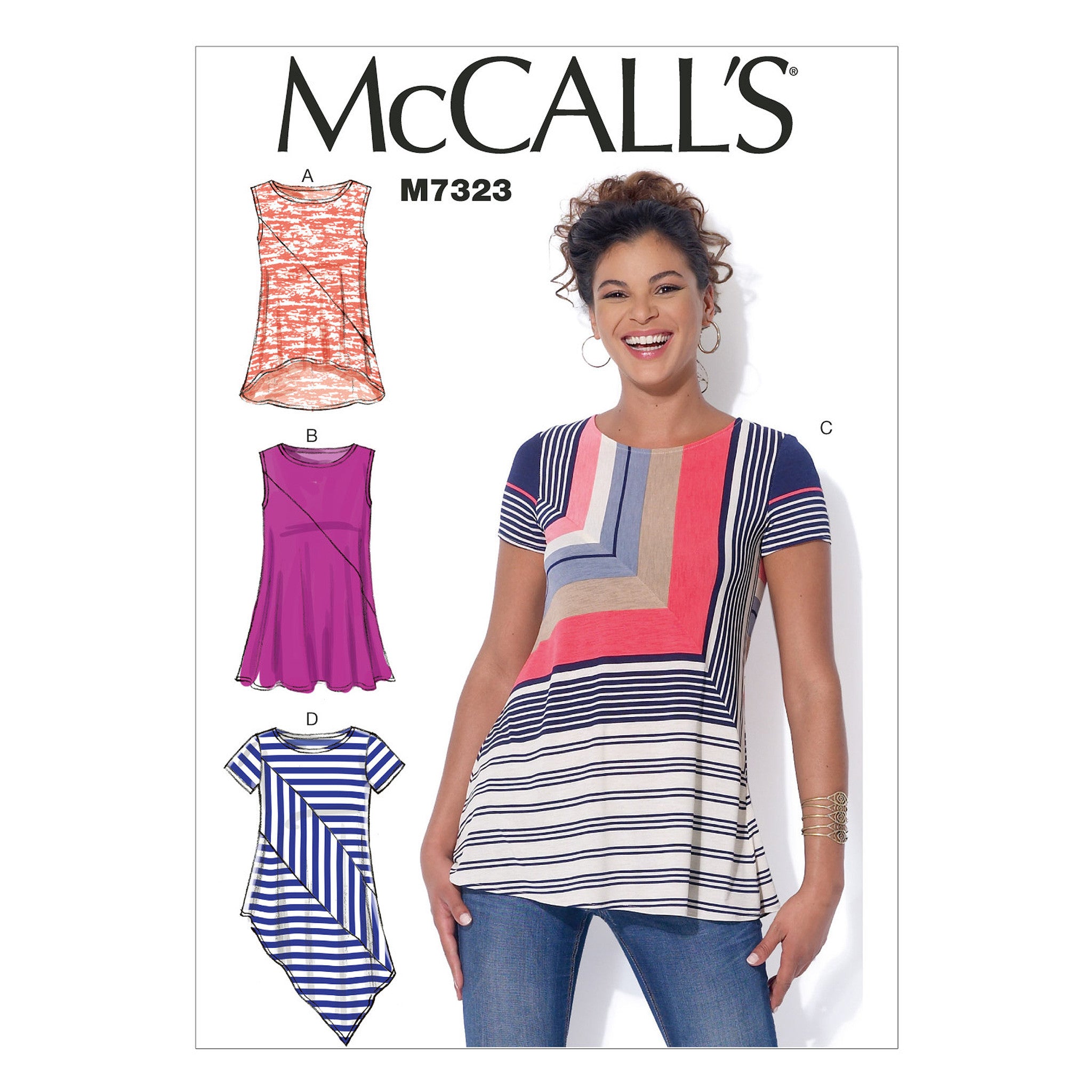 M7323 Misses' Asymmetrical Seam Detail Tops from Jaycotts Sewing Supplies