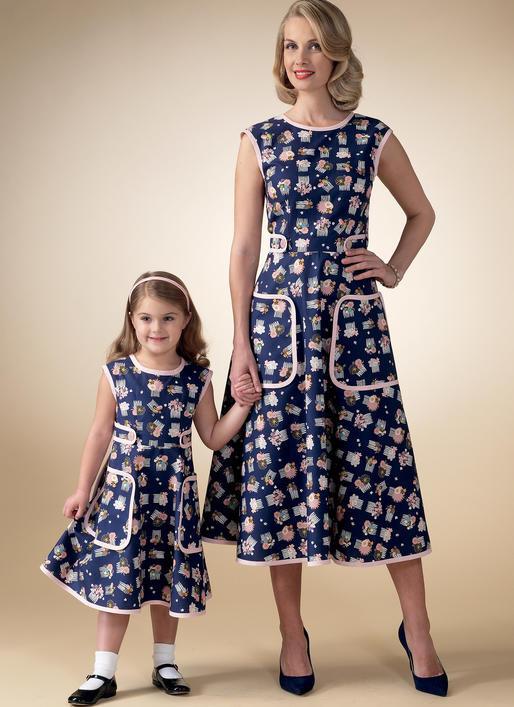 M7354 Misses/Childrens Matching Back-wrap dresses —