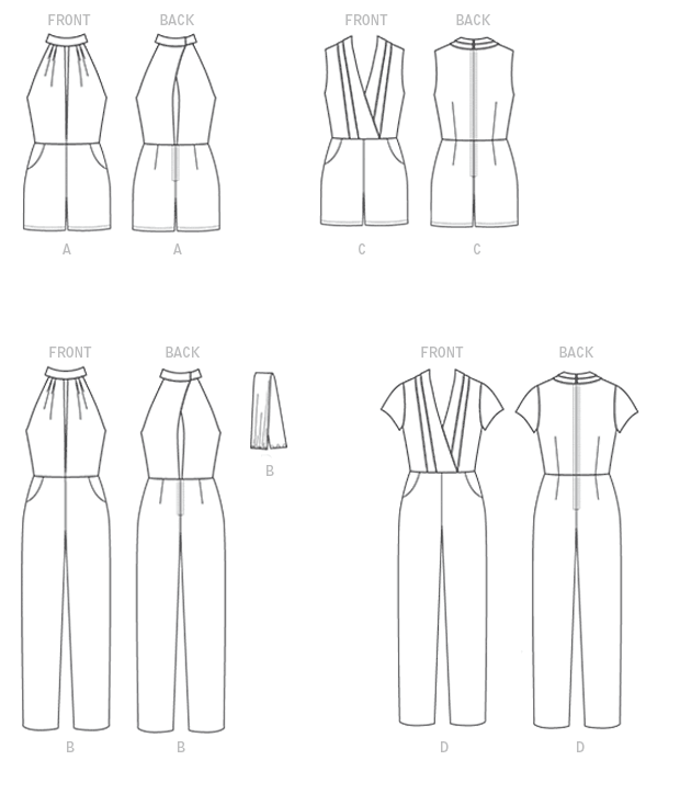 M7366 Misses' Pleated Rompers, Jumpsuits & belt from Jaycotts Sewing Supplies