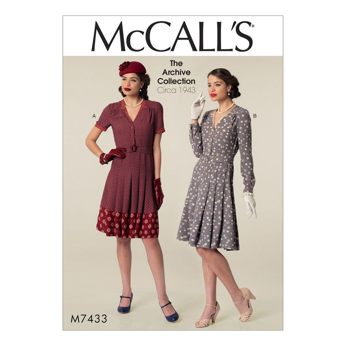 M7433 Misses' Inverted Notch-Collar Shirtdresses and Belt from Jaycotts Sewing Supplies