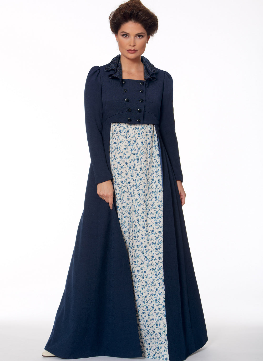 M7493 Cropped Jacket Floor Length Coat and A Line Square Neck Dress