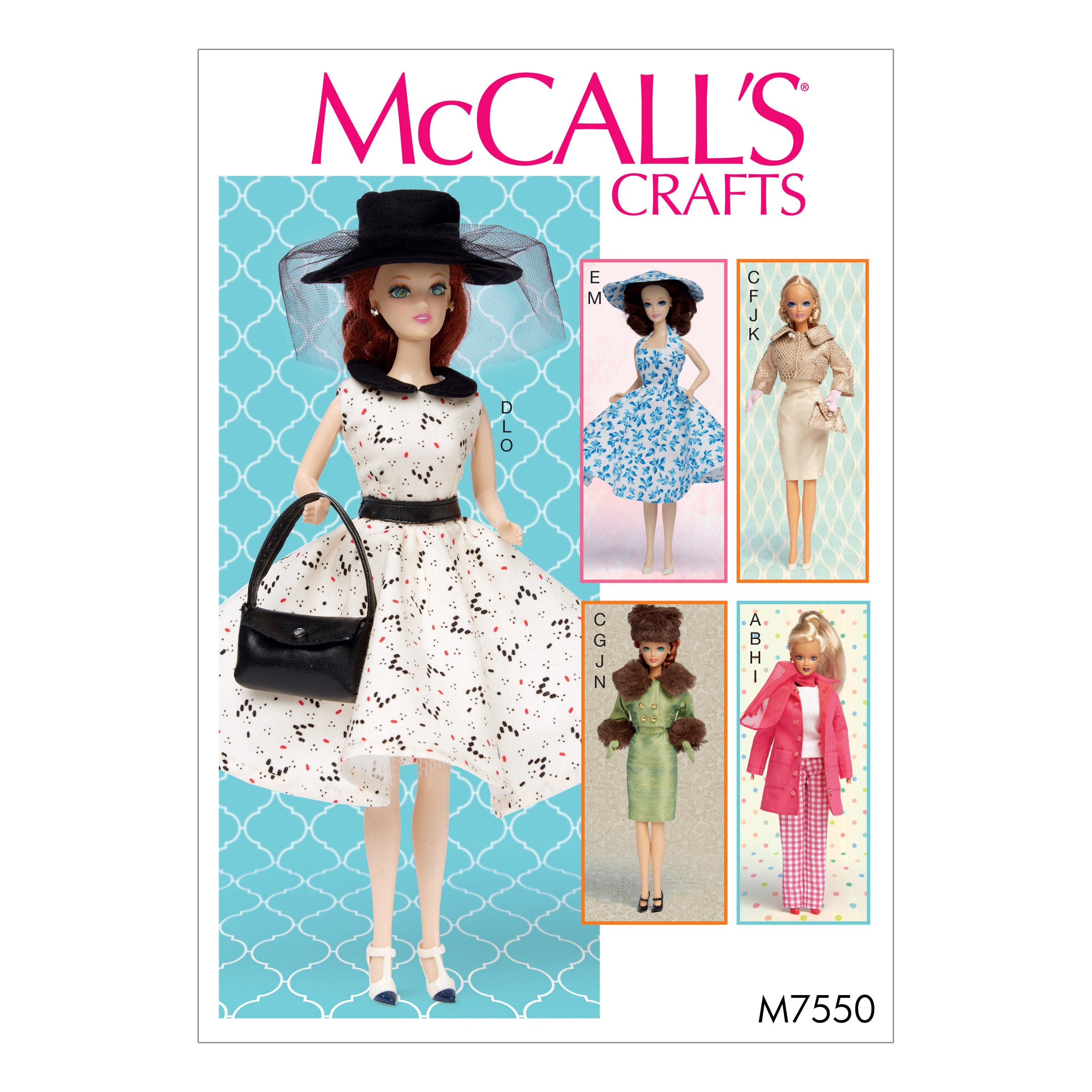 McCall's Sewing Pattern 7550 Retro-Style Clothes and Accessories for Dolls from Jaycotts Sewing Supplies