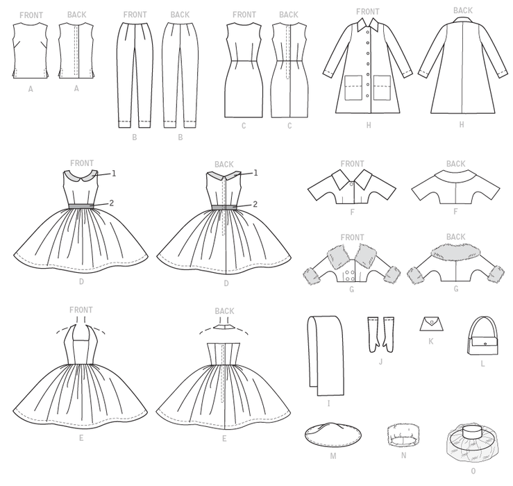 M7550 Retro-Style Clothes and Accessories for 11&frac12;" Doll from Jaycotts Sewing Supplies