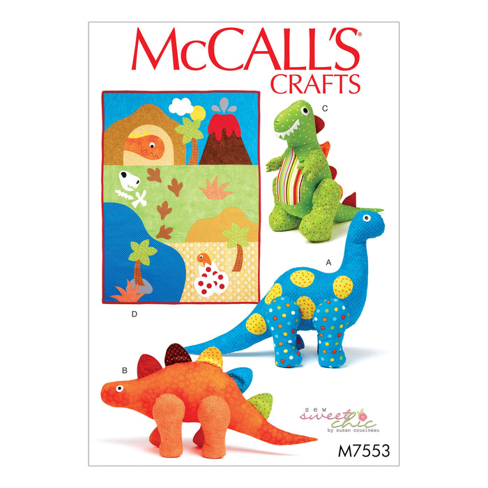 McCall's Sewing Pattern 7553 Dinosaur Plush Toys and Applique Quilt from Jaycotts Sewing Supplies