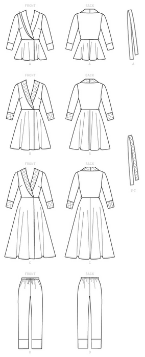 M7875 sewing pattern for pyjamas and Robe from Jaycotts Sewing Supplies
