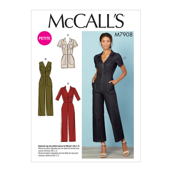 M7908 Misses'/Miss Petite Jumpsuits | A/B, C & D Cup Sizes from Jaycotts Sewing Supplies