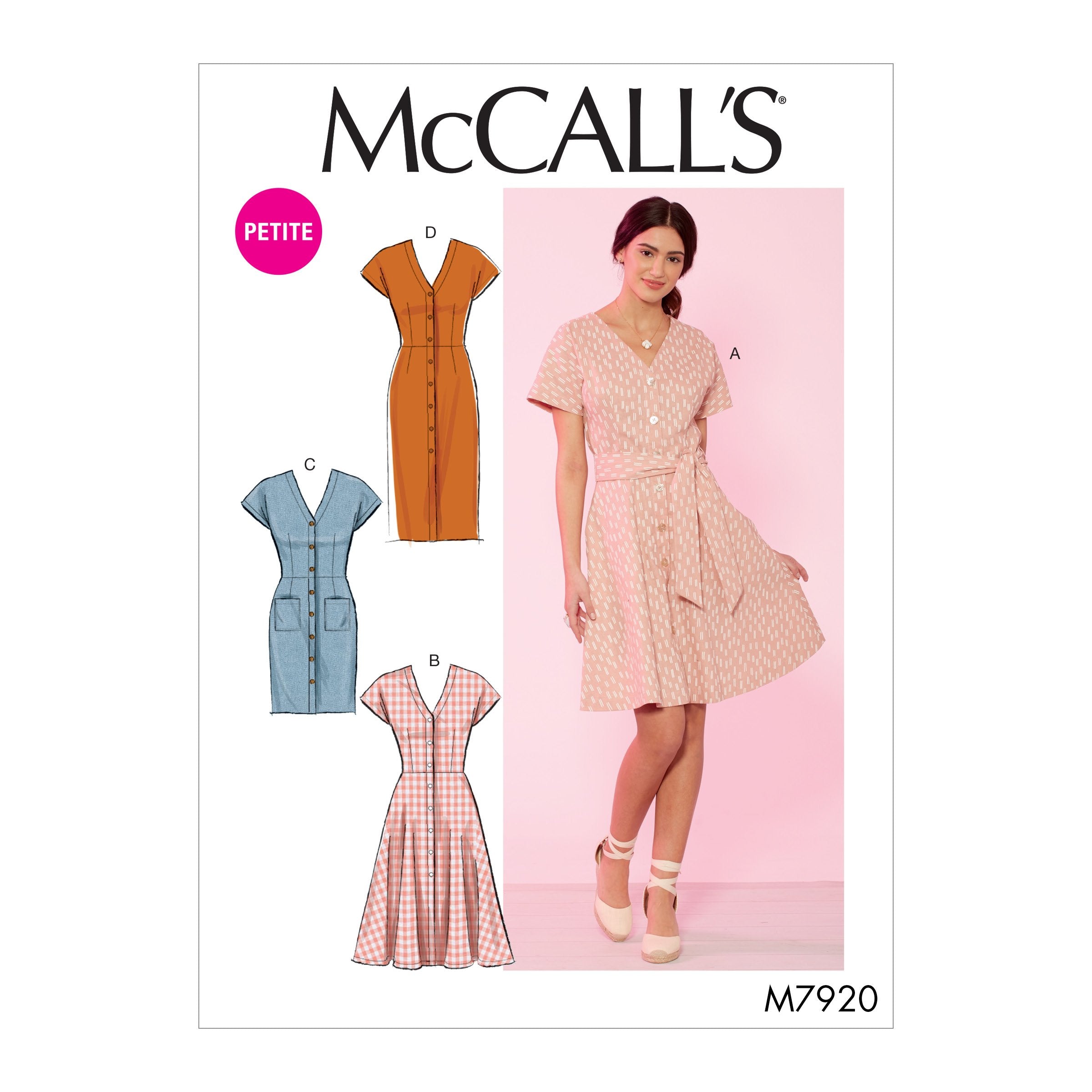McCall's 7920 Misses'/Miss Petite Dresses and Belt from Jaycotts Sewing Supplies