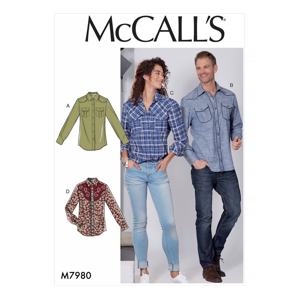 McCalls 7980 Misses' and Men's Shirts pattern from Jaycotts Sewing Supplies