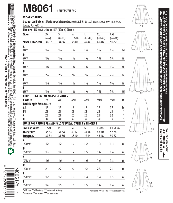 McCall's pattern 8061 Flared Skirts from Jaycotts Sewing Supplies