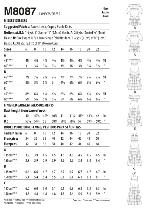 McCall's 8087 Dresses sewing pattern #AuroraMcCalls from Jaycotts Sewing Supplies