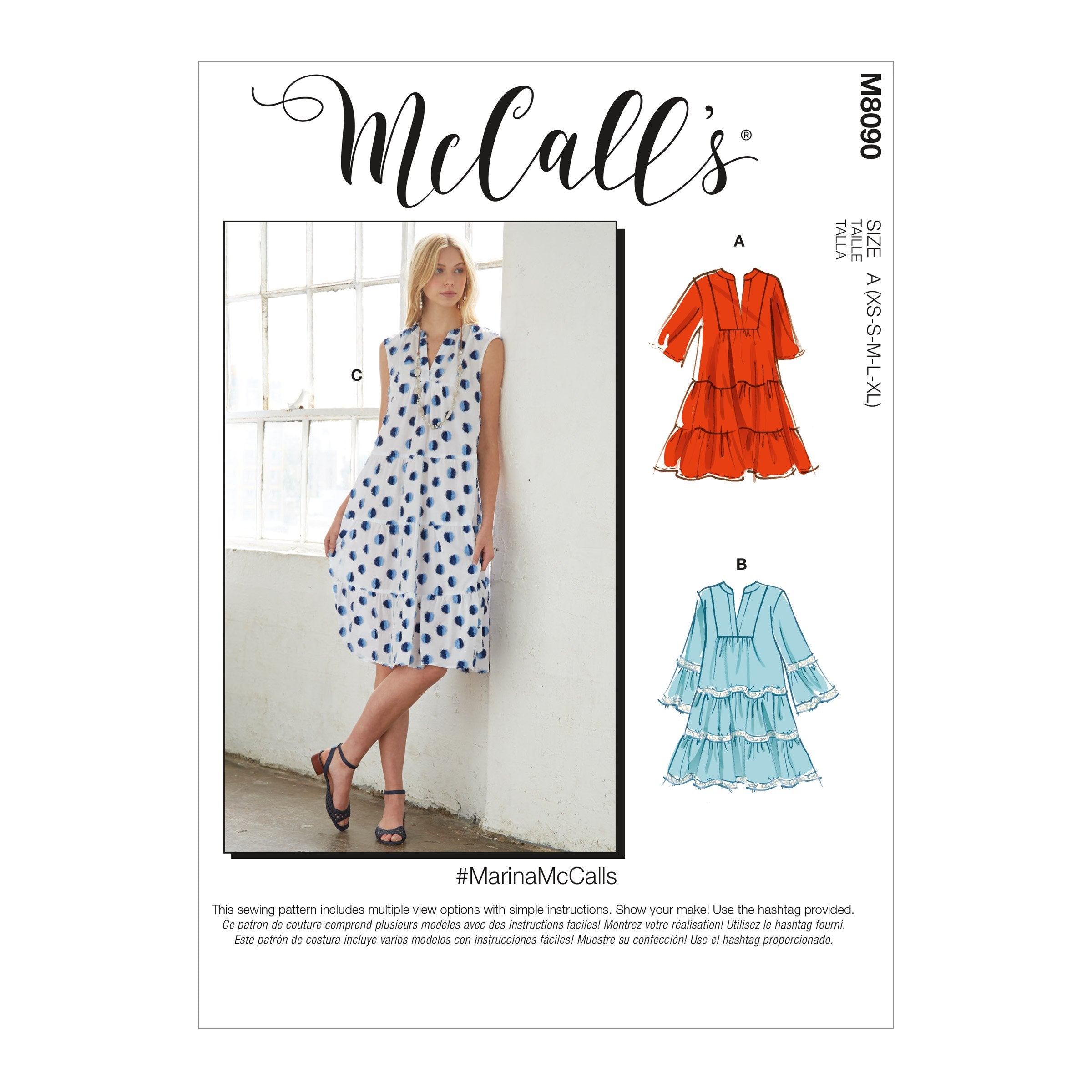 McCall's 8090 Dresses and Belt sewing pattern #MarinaMcCalls from Jaycotts Sewing Supplies