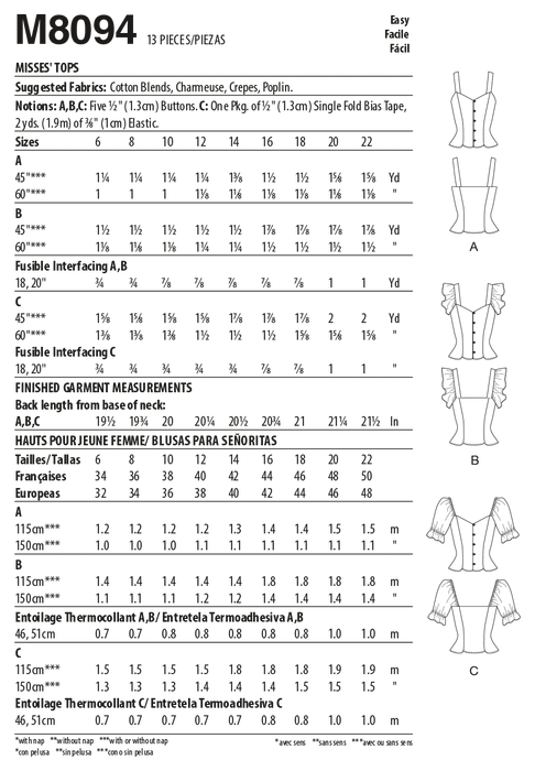 McCall's 8094 Tops sewing pattern #LolaMcCalls from Jaycotts Sewing Supplies