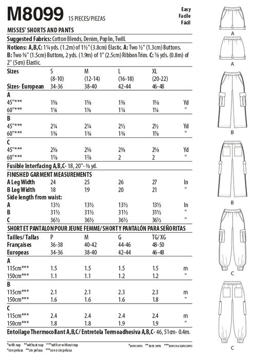 McCall's 8099 Shorts and Pants sewing pattern #LinaMcCalls from Jaycotts Sewing Supplies