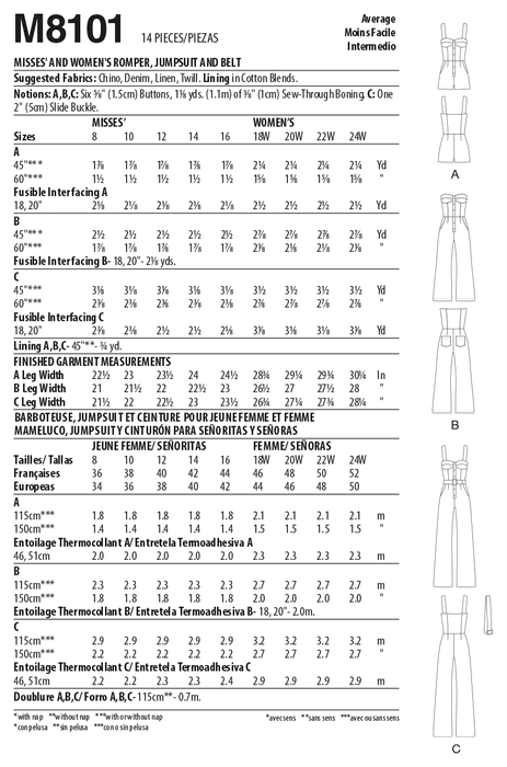 McCall's 8101 Misses' / Women's Romper and Jumpsuit pattern #NatalaMcCalls from Jaycotts Sewing Supplies