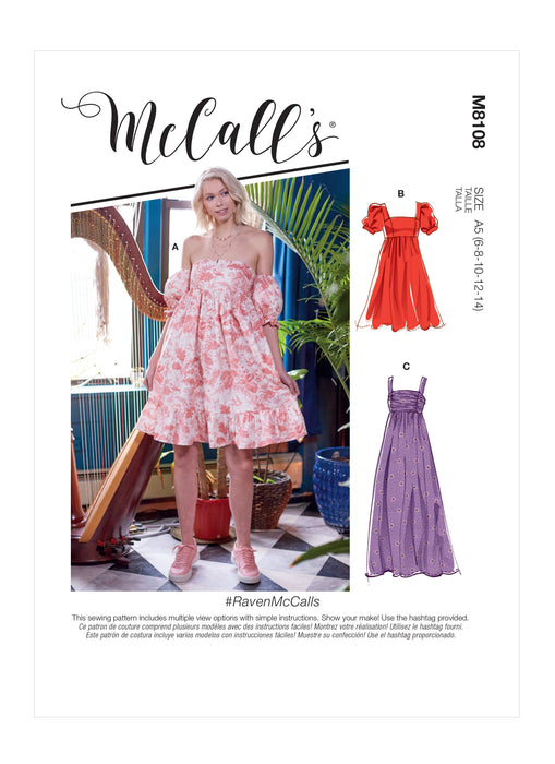 McCall's 8108 Empire Seam Gathered Dresses pattern #RavenMcCalls from Jaycotts Sewing Supplies