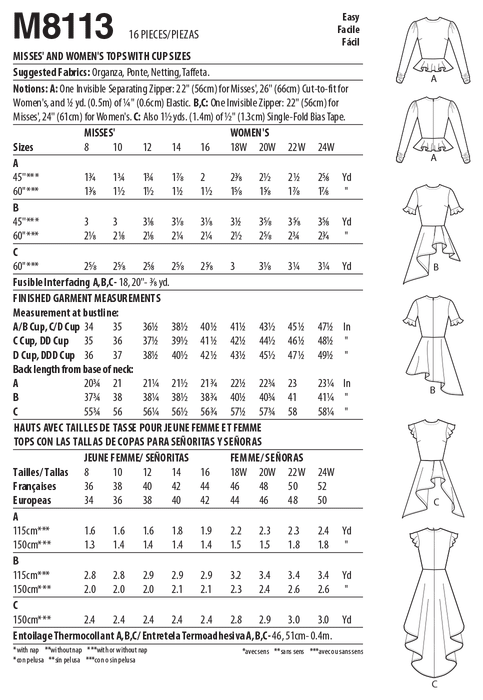 McCall's 8113 Misses' / Women's Tops pattern #PortiaMcCalls from Jaycotts Sewing Supplies