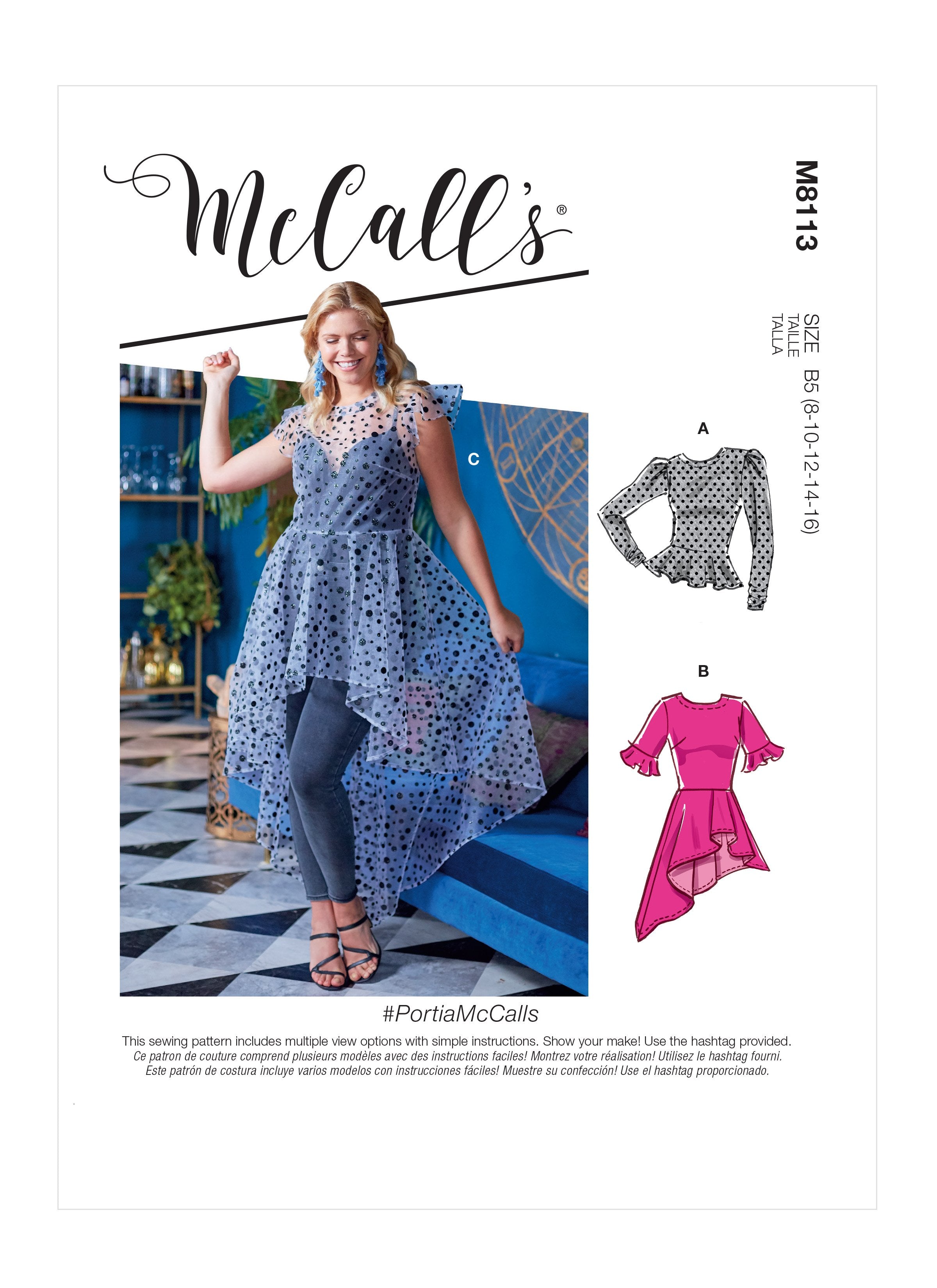 McCall's 8113 Misses' / Women's Tops pattern #PortiaMcCalls from Jaycotts Sewing Supplies