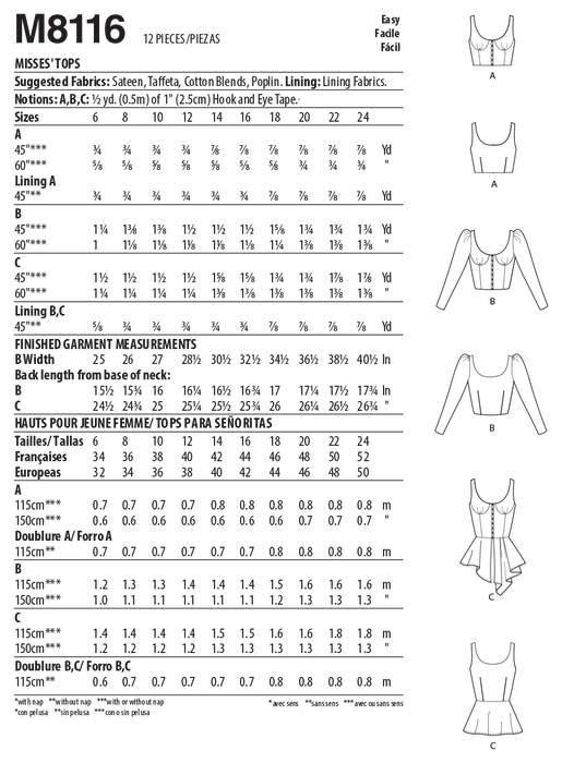 McCall's 8116 Tops sewing pattern #IndigoMcCalls from Jaycotts Sewing Supplies