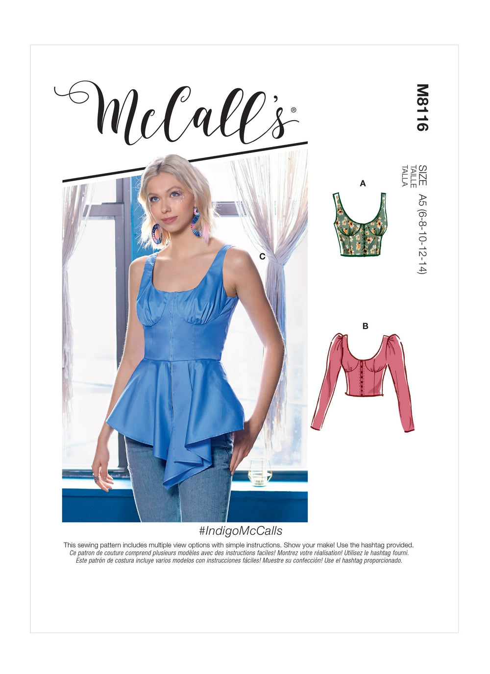McCall's 8116 Tops sewing pattern #IndigoMcCalls from Jaycotts Sewing Supplies