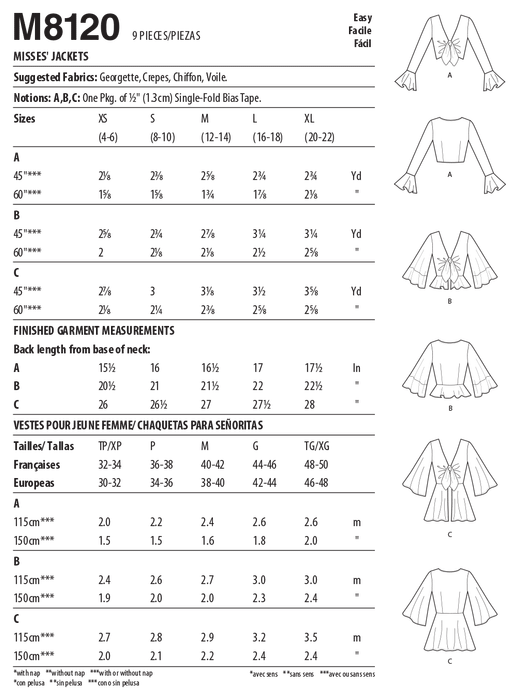 McCall's 8120 Jackets sewing pattern #BluebellMcCalls from Jaycotts Sewing Supplies