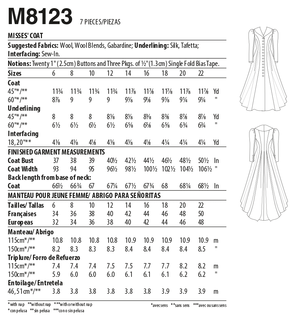 McCall's 8123 COSTUME pattern | Misses' Historical Coat from Jaycotts Sewing Supplies