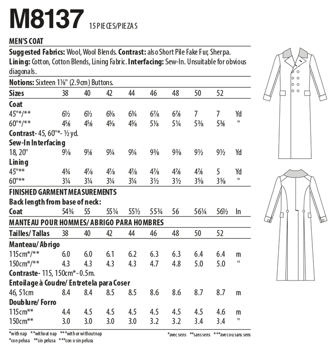 McCall's 8137 COSTUME |  Men's Overcoat Pattern from Jaycotts Sewing Supplies