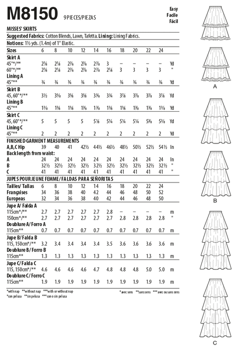 McCall's 8150 Skirts pattern from Jaycotts Sewing Supplies