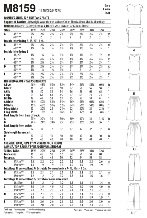 McCall's 8159 Side Slit Shirt, Top, Skirt and Pants pattern from Jaycotts Sewing Supplies