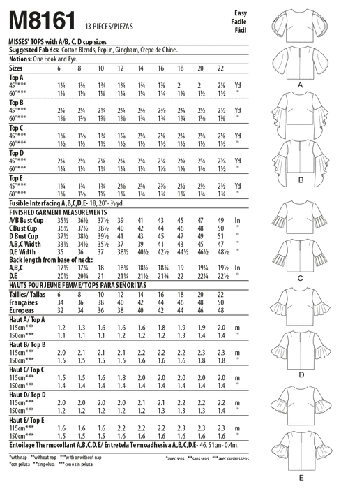 McCall's 8161 Tops Sewing pattern from Jaycotts Sewing Supplies