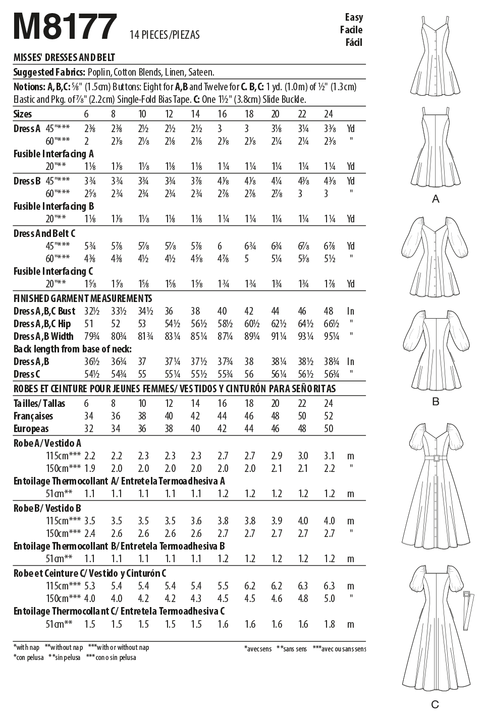 M8177 #Ashley McCalls Sewing Pattern, Misses' Dresses and Belt ...