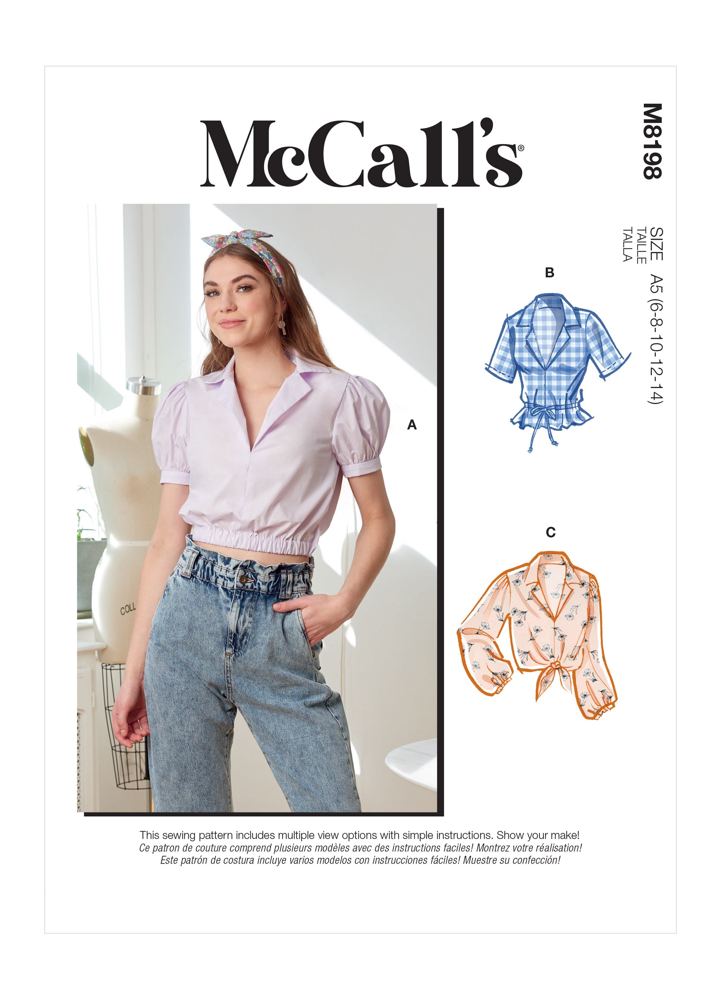McCall's 8198 Misses' Tops sewing pattern from Jaycotts Sewing Supplies