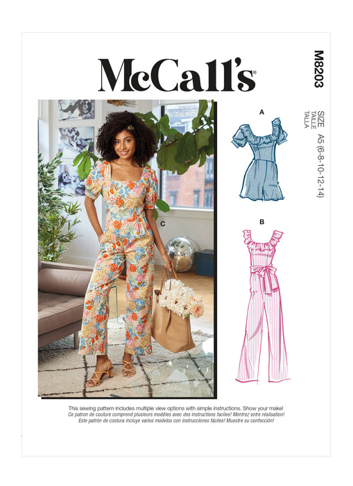 McCall's 8203 Romper, Jumpsuits and Sash sewing pattern from Jaycotts Sewing Supplies