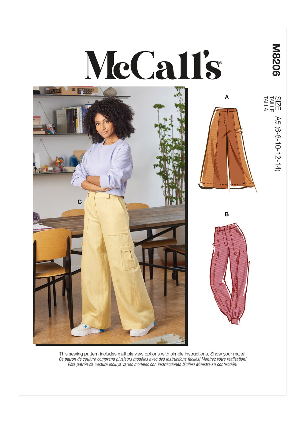 McCall's 8206 Wide leg trousers sewing pattern from Jaycotts Sewing Supplies