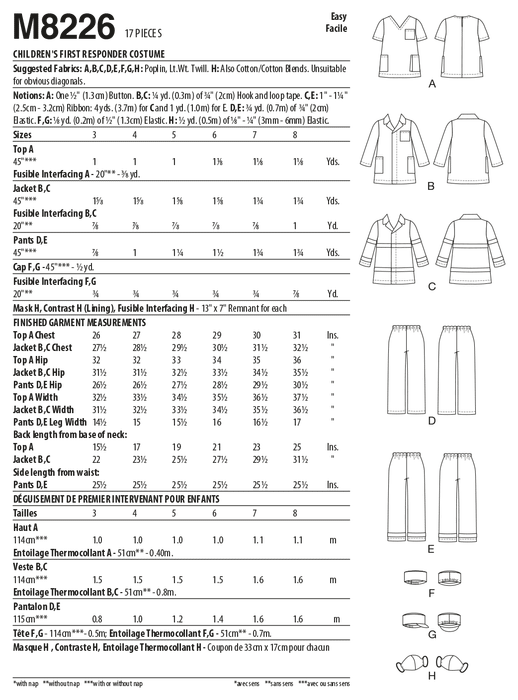 McCall's sewing pattern 8226 Children's First Responder Costume from Jaycotts Sewing Supplies