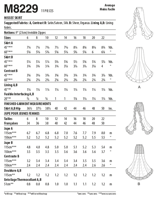 McCall's sewing pattern 8229 Misses' Skirt from Jaycotts Sewing Supplies