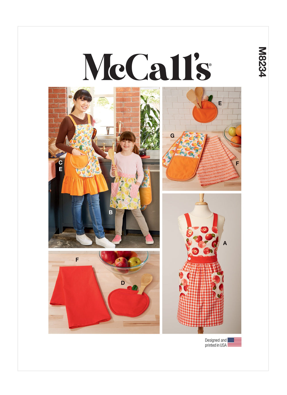 McCall's sewing pattern 8234 Children's and Misses' Aprons, Potholders and Tea Towel from Jaycotts Sewing Supplies