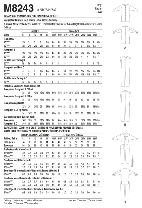 McCall's sewing pattern 8243 Misses' and Women's Romper and Jumpsuits from Jaycotts Sewing Supplies