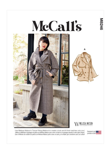 McCall's sewing pattern 8246 Misses' Jacket, Coat and Belt from Jaycotts Sewing Supplies