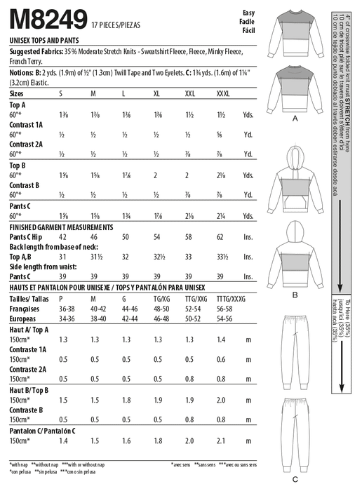 McCall's sewing pattern 8249 Unisex Tops and Pants from Jaycotts Sewing Supplies