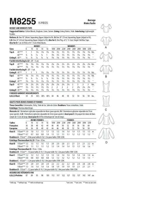 McCall's Sewing Pattern 8255 Misses' and Women's Tops from Jaycotts Sewing Supplies