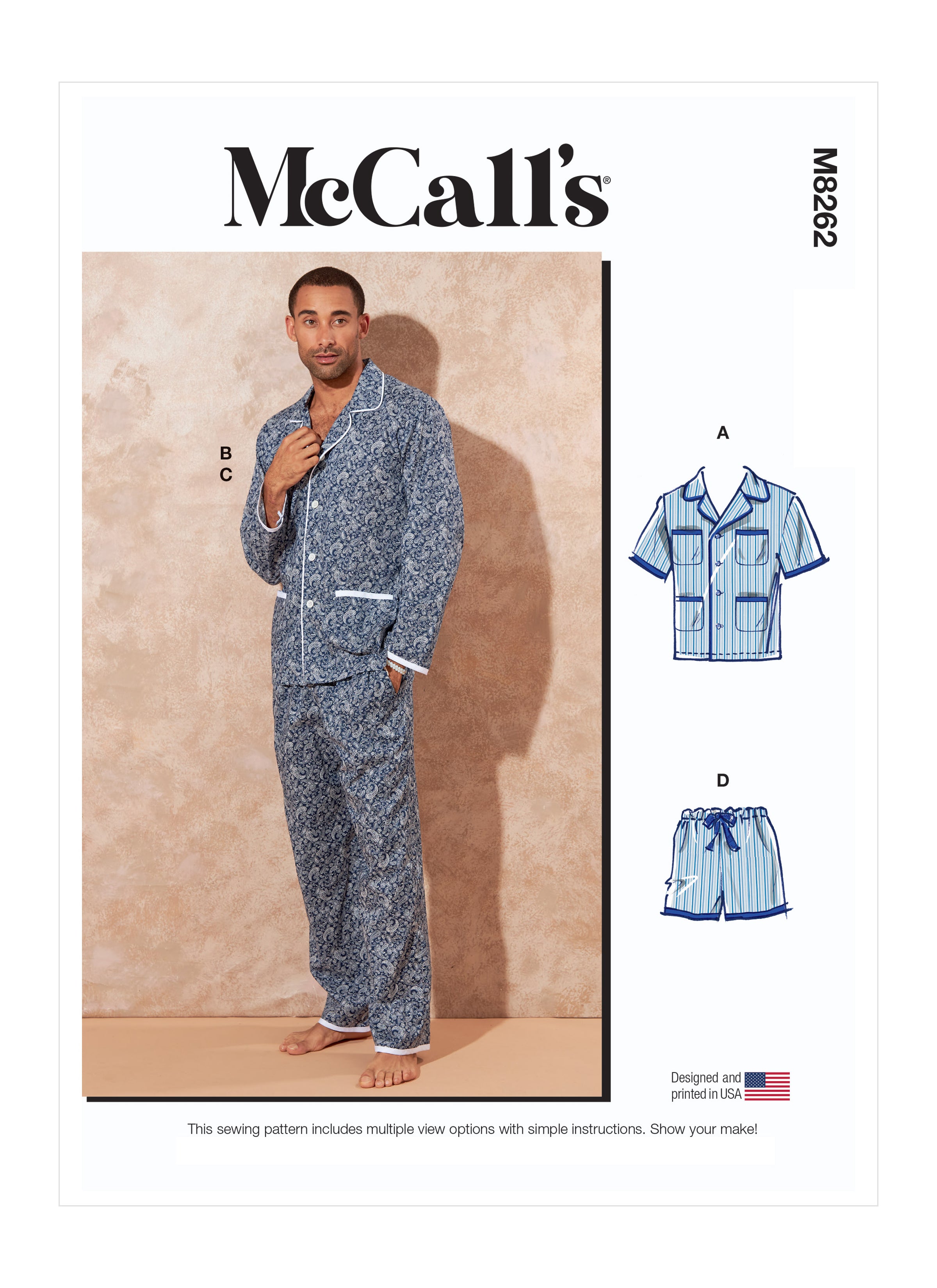 McCall's Sewing Pattern 8262 Men's Pyjamas from Jaycotts Sewing Supplies