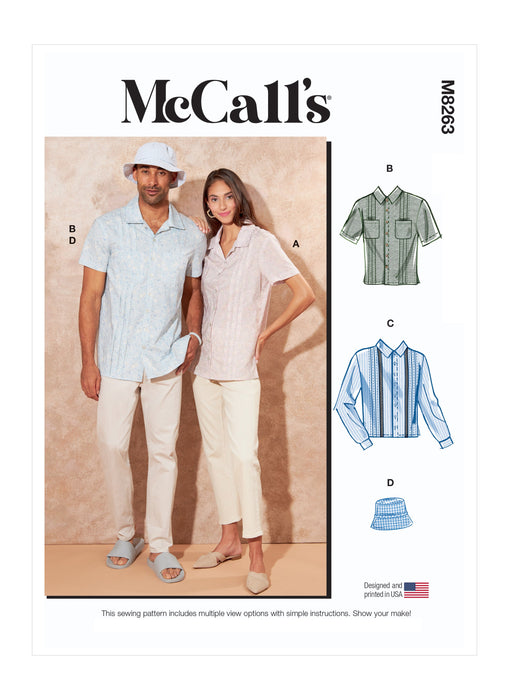 McCall's Sewing Pattern 8263 Unisex Summer Shirts and Hat from Jaycotts Sewing Supplies