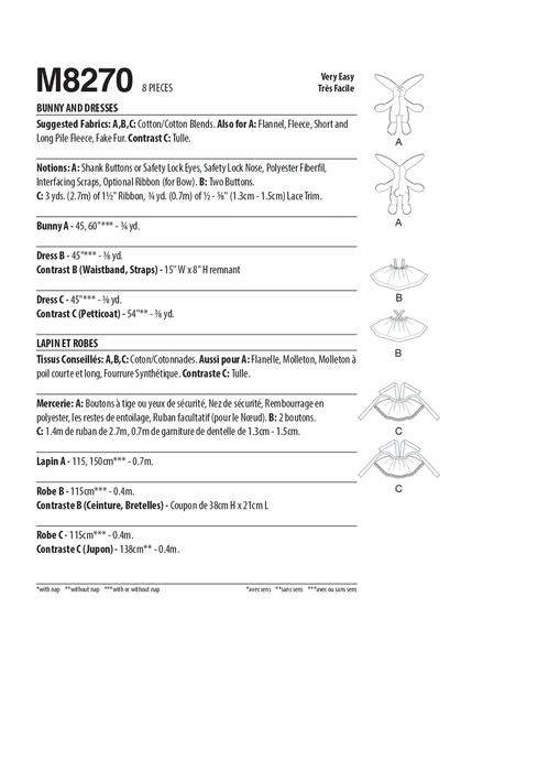 McCall's Sewing Pattern 8270 Bunny and Dresses from Jaycotts Sewing Supplies