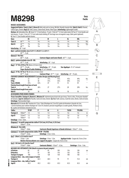 McCalls 8298 Misses' Accessories sewing pattern from Jaycotts Sewing Supplies