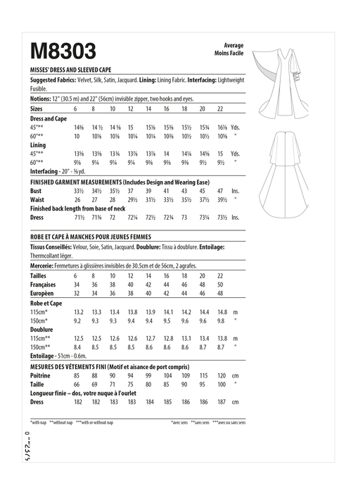 McCalls 8303 Dress and Sleeved Cape pattern by Yaya Han from Jaycotts Sewing Supplies