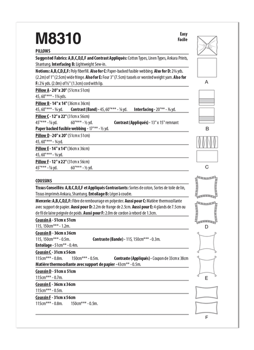 McCall's sewing pattern 8310 Pillows from Jaycotts Sewing Supplies
