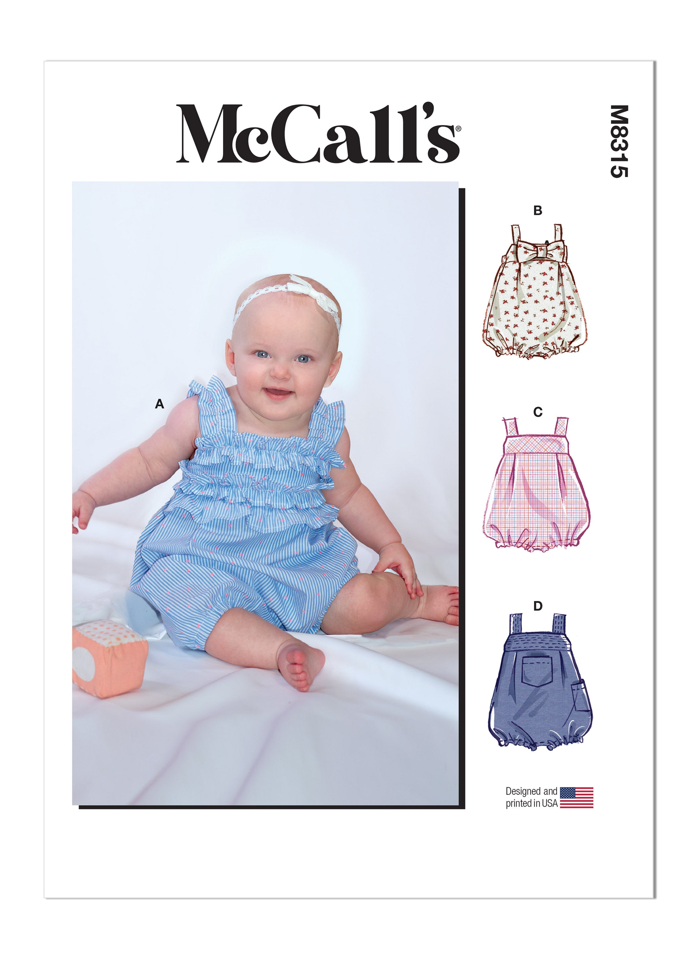 McCall's sewing pattern 8315 Babies' Rompers from Jaycotts Sewing Supplies