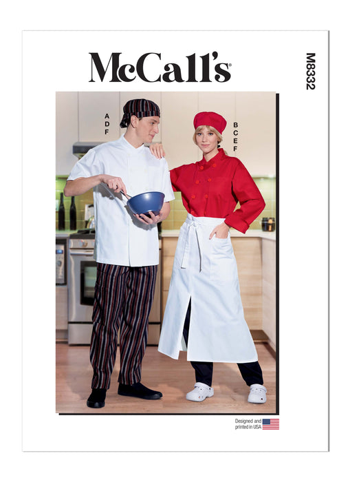 McCall's Sewing Pattern M8332 Unisex Chef Jacket, Pants, Apron and Cap from Jaycotts Sewing Supplies